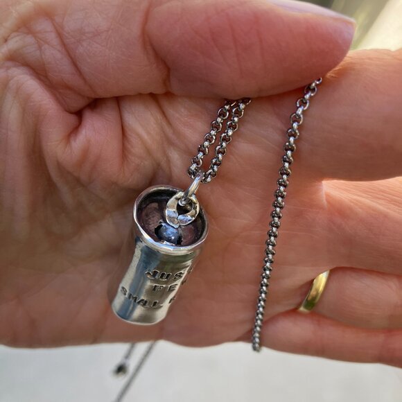 Sage Silver Sterling silver 1 inch beer can charm and chain necklace - Picture 8 of 9